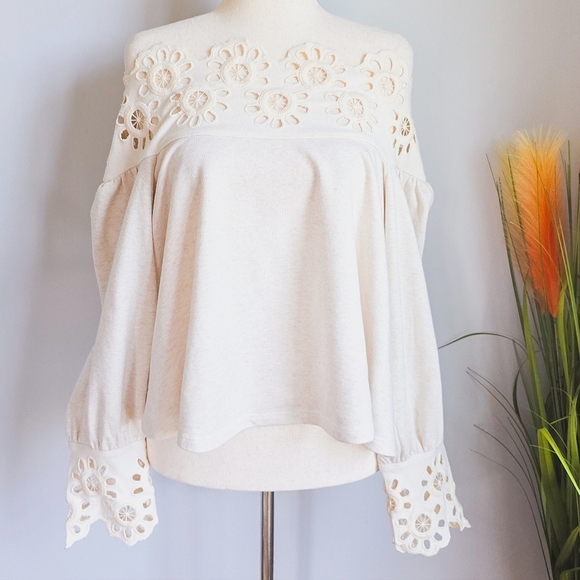 Anthropologie, New, Maeve Eyelet Off Shoulder Babydoll Knit Blouse Size Large - Picture 2 of 12